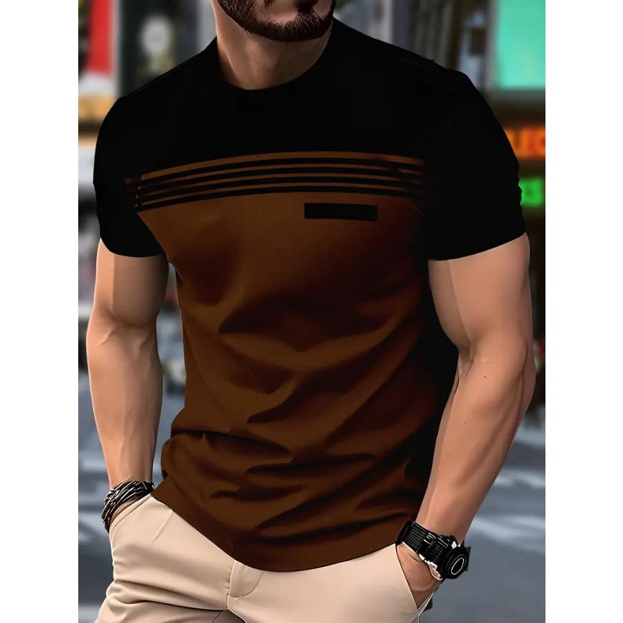 Men Novel Striped 3D Print T-shirts Beachwear Letters Stretch Polyester Sports Short Sleeve Tops