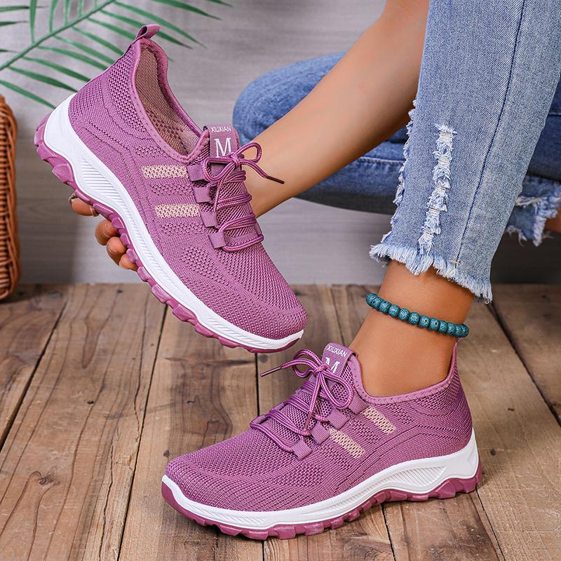 Fashion Women's Casual Running Shoes Soft Sole Breathable Knitted Sneakers Woman Comfort Non Slip Walking Shoes Purple Platform Sneakers