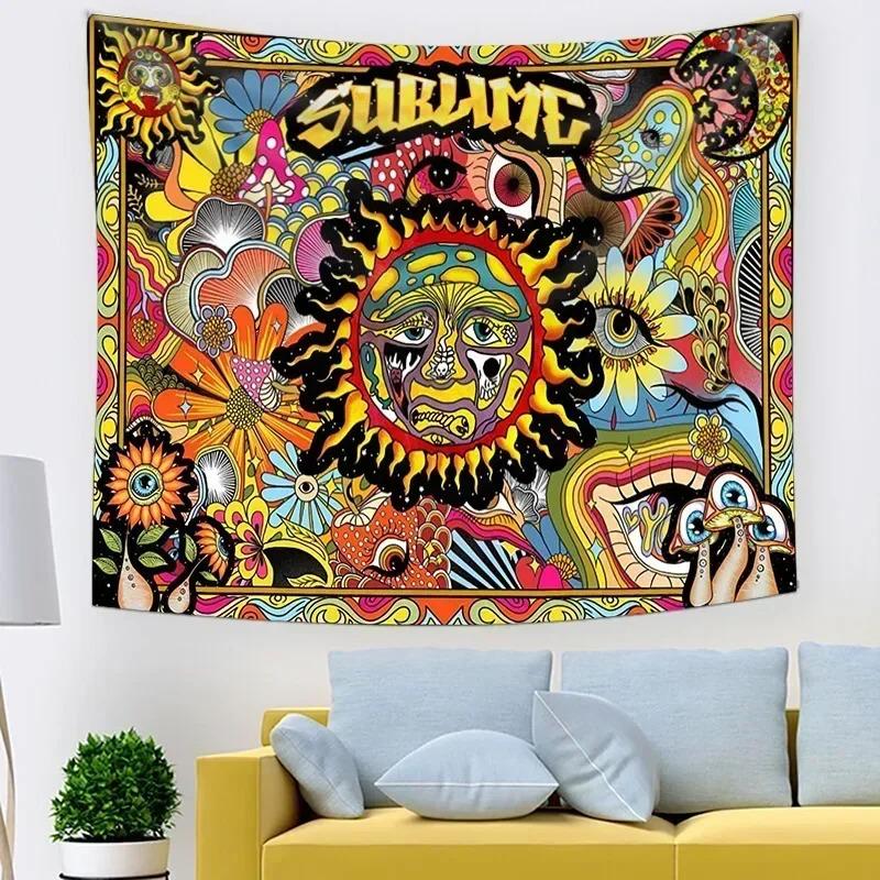 VIKAMA Psychedelische Fantasy Wandteppich Hippie Pilz Tarot Himmlische Sonne Wandkunst Ästhetisches Schlafzimmer Studentenwohnheim Wohnzimmer Heimdekoration