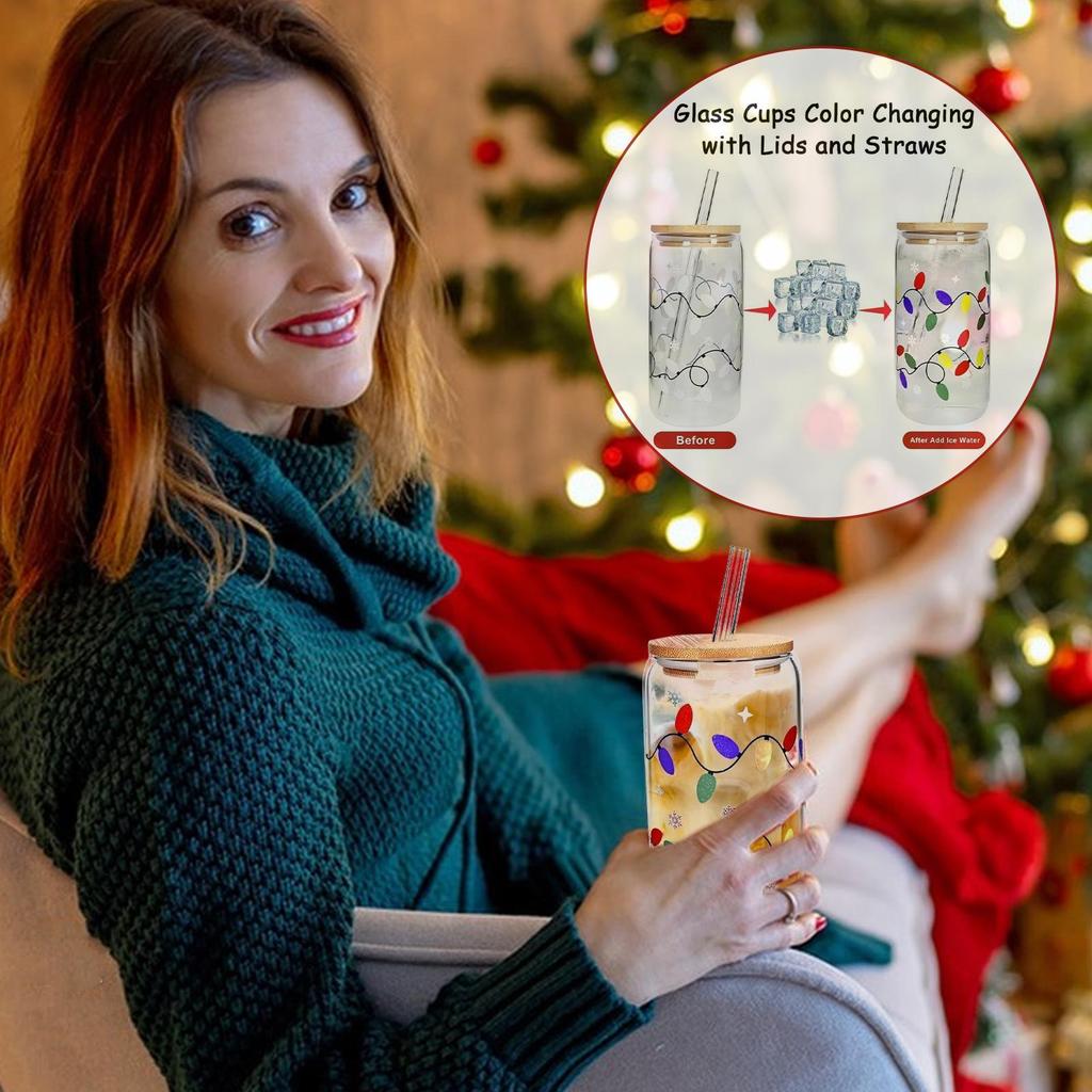 Color Changing Cups With Lids And Straws Christmas Color Changing Cups With Lid Straw Reusable Glass Drink Bottle For Hot