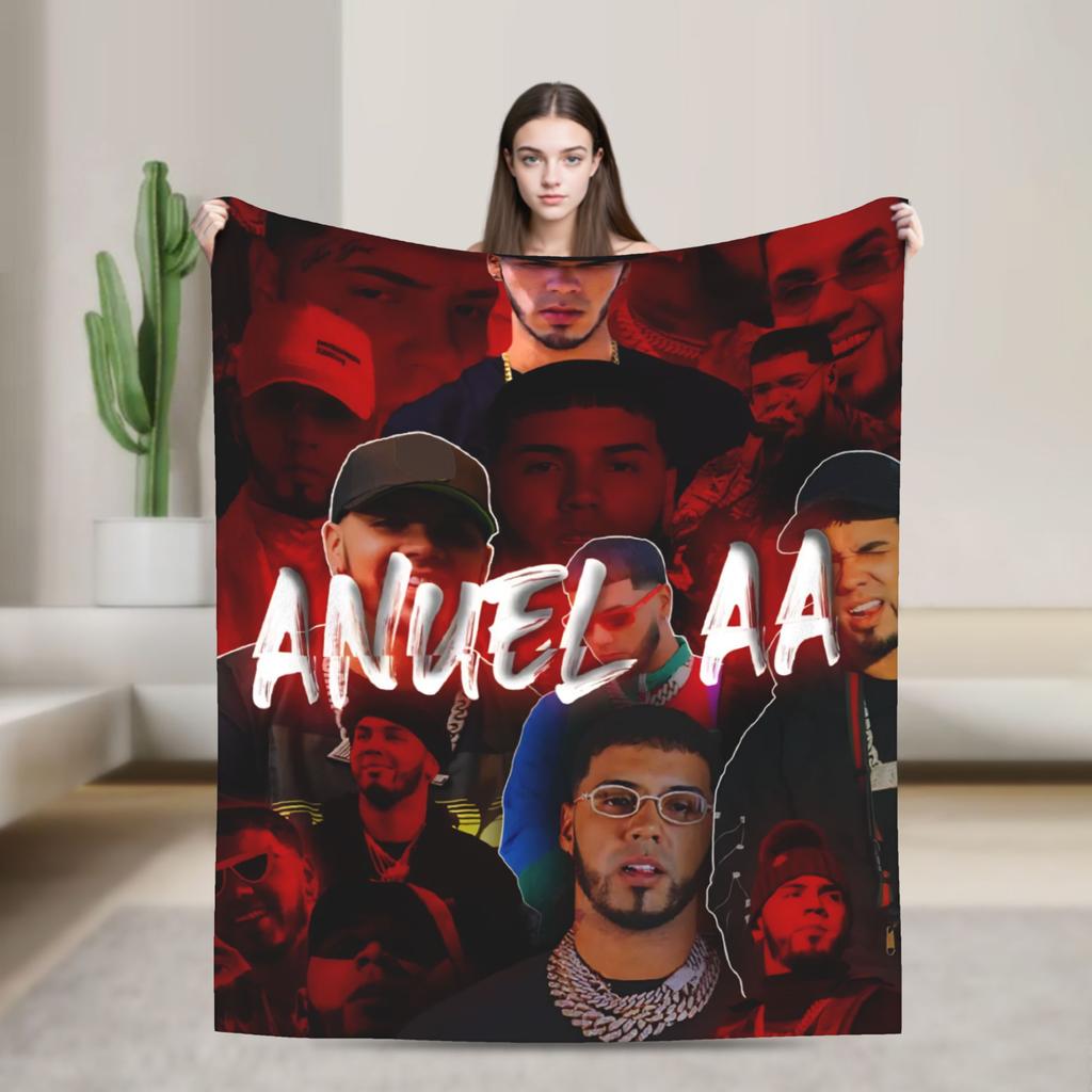 Rappare Anuel AA tryckt filt Picknick Flanellpläd för soffa säng Mjuk Anpassad DIY Kvalitet Sängöverkast Presentidé