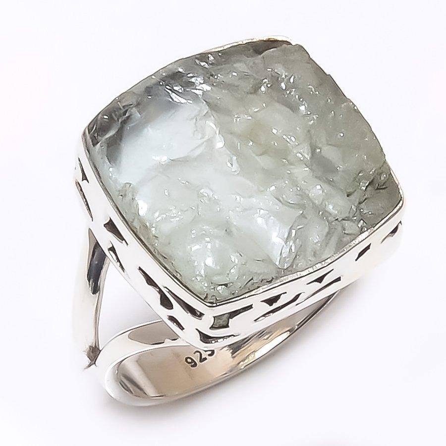Piatră prețioasă brută acvamarin natural 925 Argint Sterling Masiv Inel Cadou S.8 V7y91