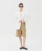 Pin Black Belted Single-Pleat Bermuda Pants Khaki