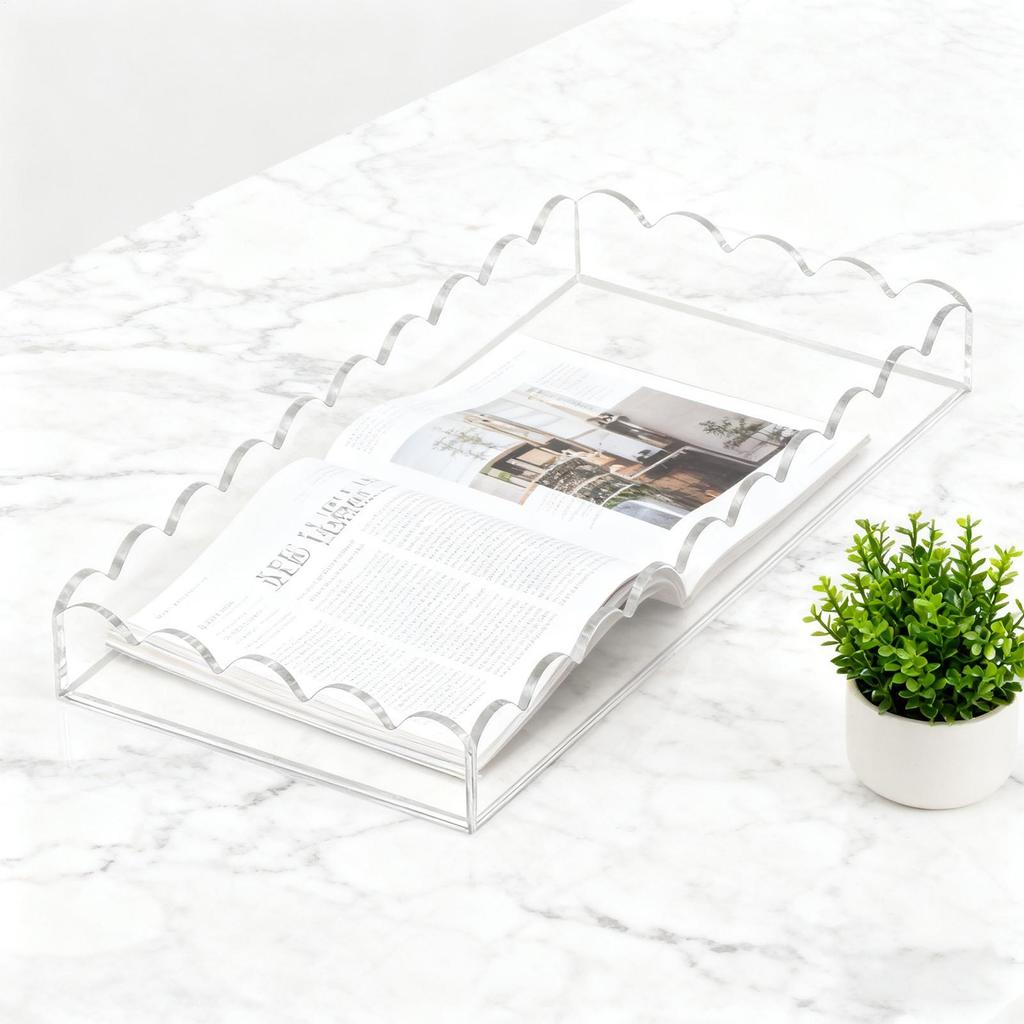 Vanity Trays Scalloped Catchall Storage Organization Acrylic Bathroom Tray For Counter Desk Dresser Sink Cabinet Shelf Cupboard