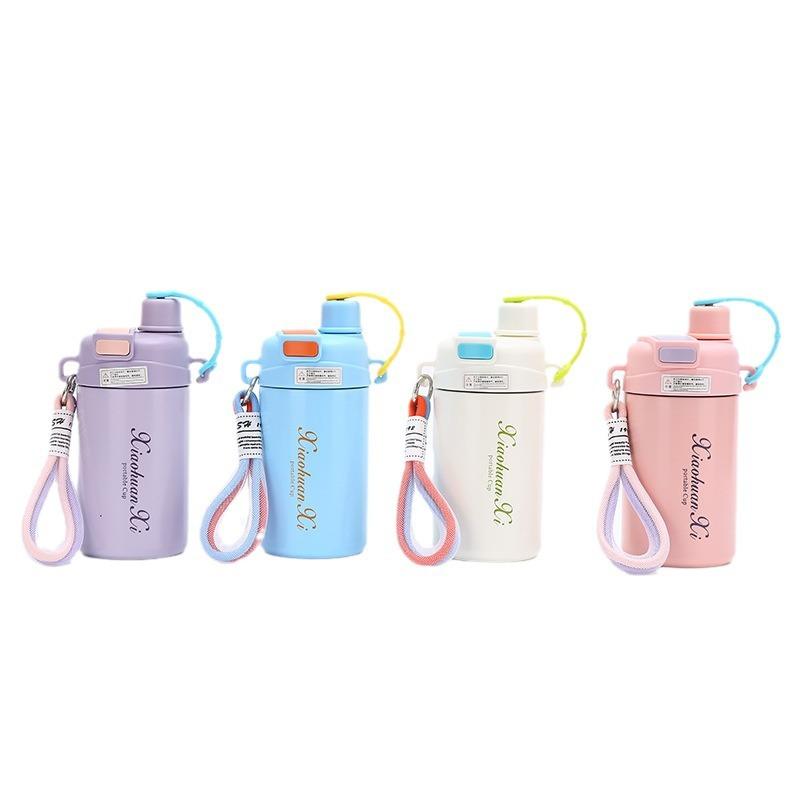 Enkel termosmugg i rostfritt stål Kreativ söt studentmugg medföljande mode snöre dubbel drickvakuum kaffekopp