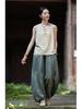 Damen-Retro-Leinenhose mit Batikmuster und weitem Bein im Laternen-Stil
