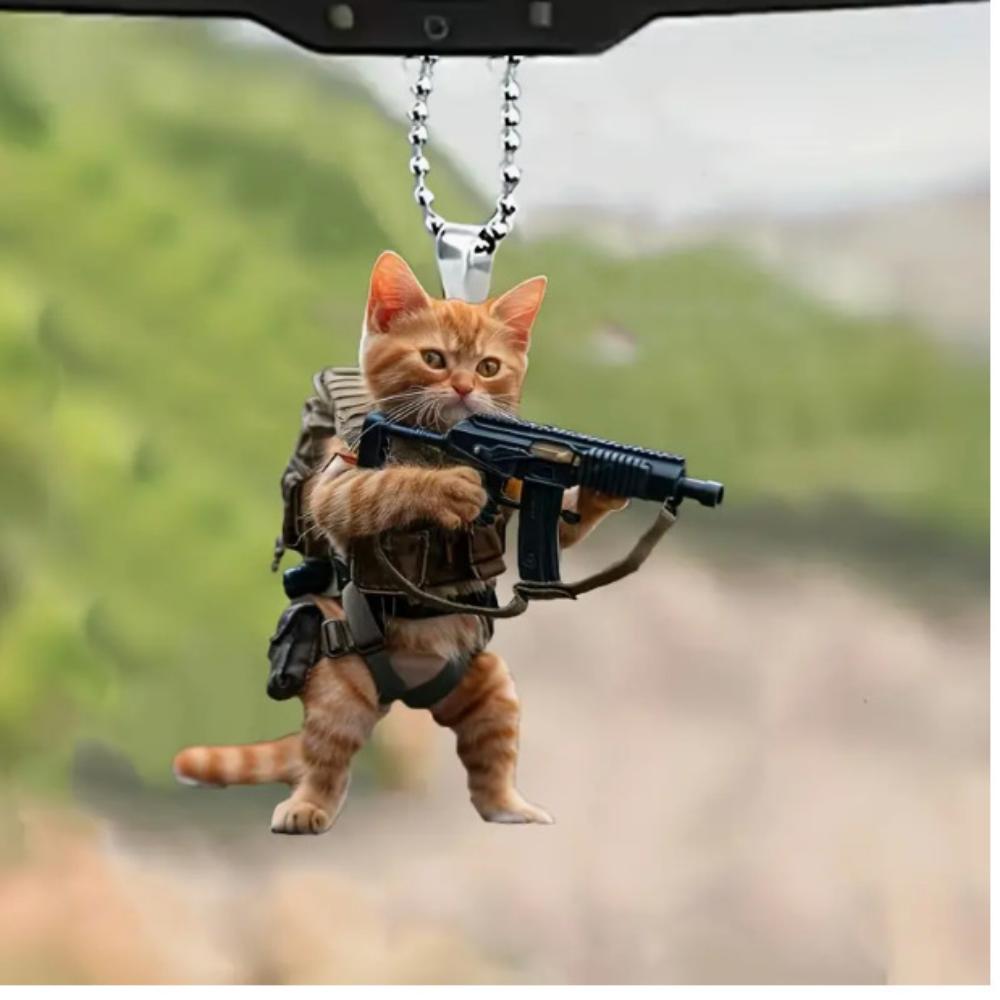 8cm Acrylic flat facing cat gun car pendant dog riding motorcycle backpack pendant home decoration angel pig handicraft 1Pcs