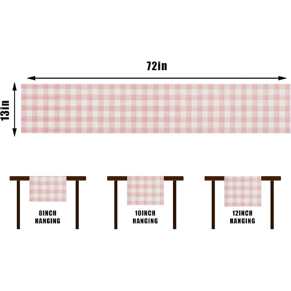 Watercolor Pink White Buffalo Check Plaid Table Runner Gingham Tablecloth Farmhouse Spring Summer Easter Home Kitchen Table Decorations-13×72''(Pink