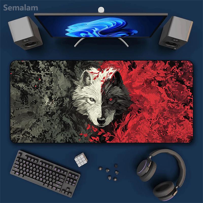 pc Wolf Art Desk Mat Large Gaming Mouse Pad Nonslip Rubber Base Stitched Edge Keyboard Pads PC Tablet Mousepad for Office Game