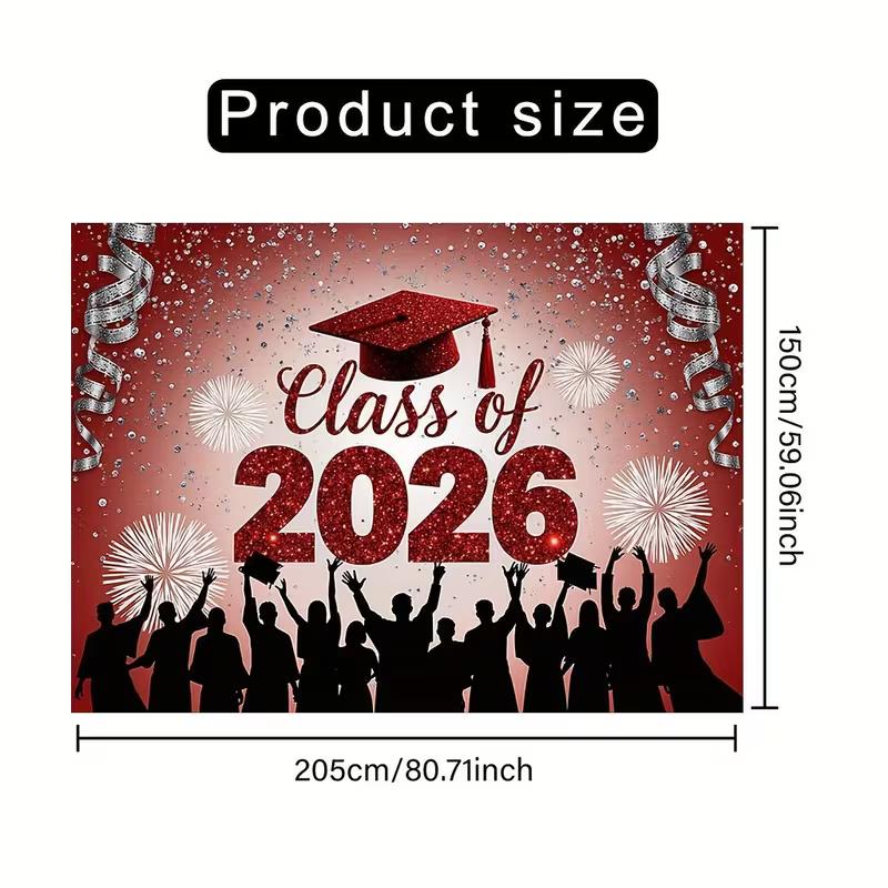 Sfondo 2D Festa di Laurea 2026, Sfondo Rosso Argento "Classe del 2026" per Photo Booth e Decorazioni