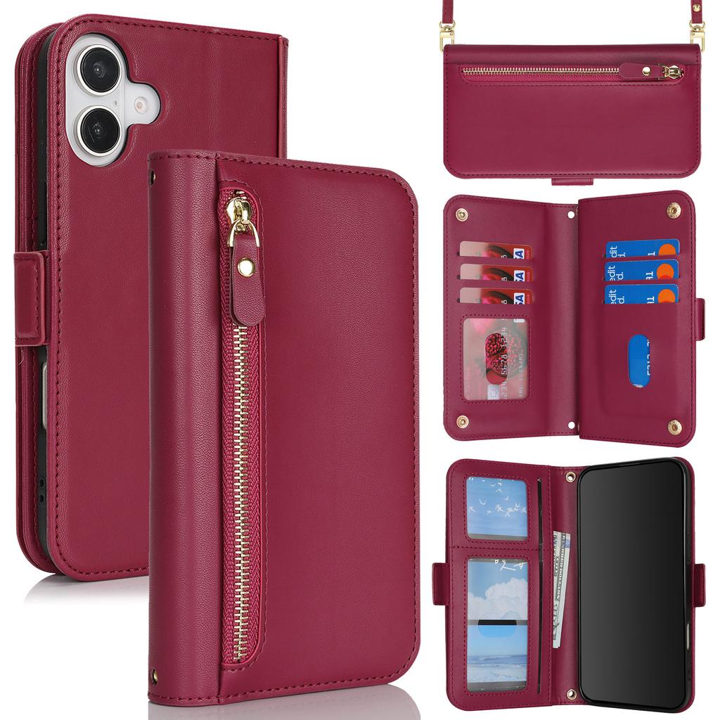 Zipper Multi-Card Wallet PU Leather Case for 16/17 Pro 15 14 Max Shockproof 360 Protection Luxury Design Front Pocket Phone Grip