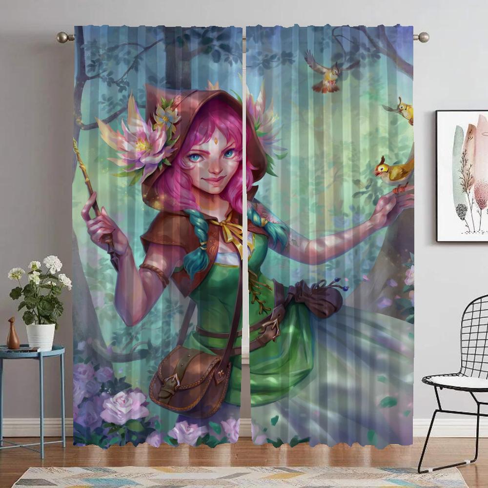 Blackout Curtains 2 Pieces Female Elf Tulle for Bedroom Modern Living Room Curtains Partition Window Curtain Shades Kitchen Home