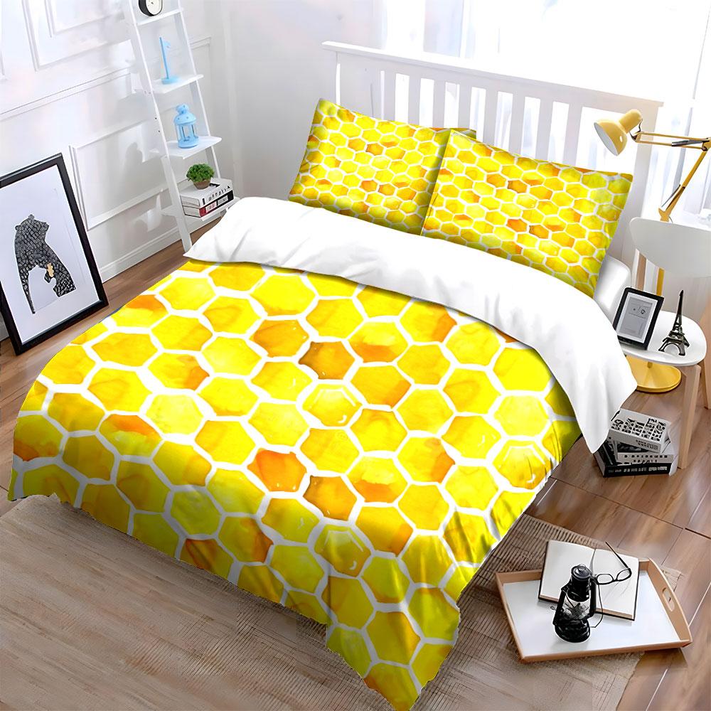 "Honeycomb Pattern Decorative Set" Soft Skin-Friendly Bedding Set Includes 1 Duvet Cover And 2 Pillowcase, Gift