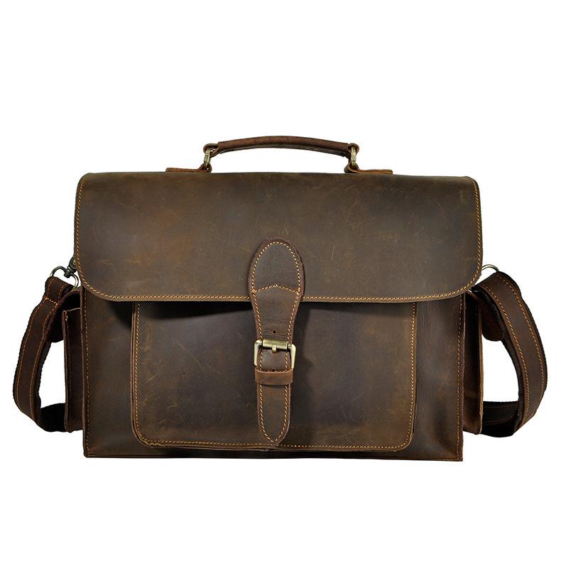 Men's 14" Vintage Leather Business Briefcase 2058