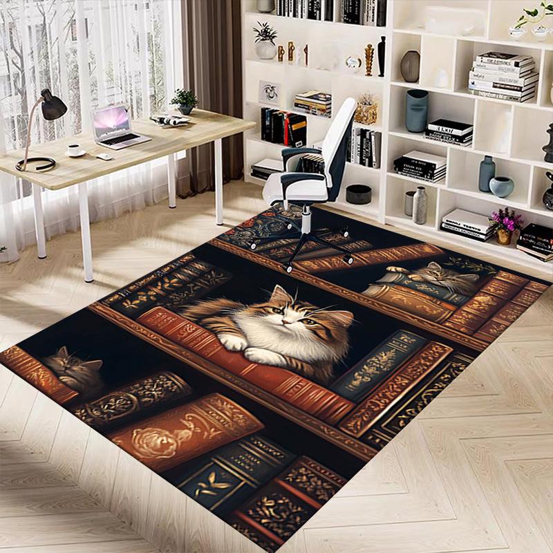 1PC bookshelf, cats Extra Large Non Slip Floor carpet, Office, family, bedroom, Studio   Large Area Rug Indoor Rugs, , Vibrant Colors