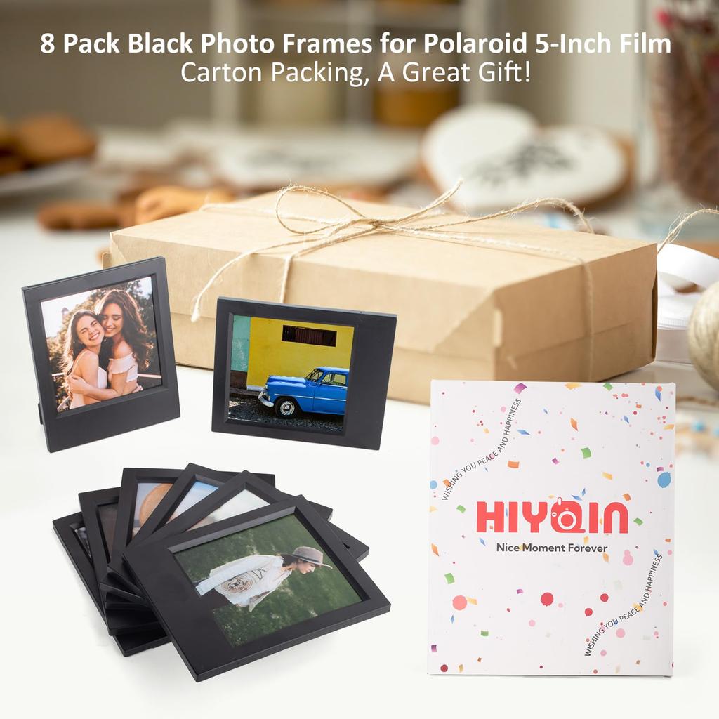 HIYQIN Desktop-Fotorahmen für Polaroid Sofortbildkamera Zoll Foto Kleiner Fotorahmen für Serienkamera Film Schwarz 8er-Pack i-Type Now/OneStep2/Flip/Lab