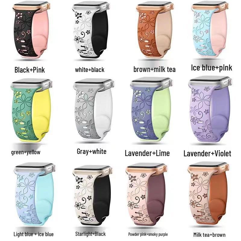 Bauhinia Floral Laser-Engraved Silicone Band for Apple Watch