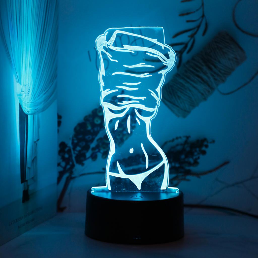 Modern 3D illusion night light, sexy women's design - touch sensitive, USB powered, suitable for bedroom atmosphere