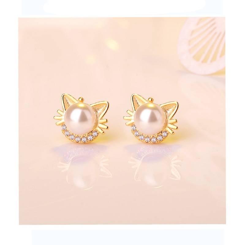 Hot Selling Fashionable Pearl Cat Diamond Earrings