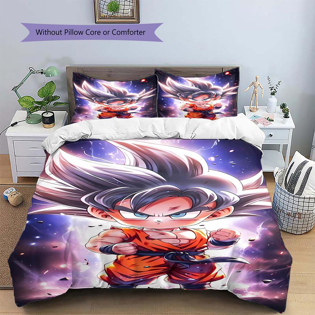 Son Goku Pattern Bedding,Quilt Set Quilt Cover Pillowcase Home Birthday Gift (1 * duvet cover + 2 * pillowcase, without core)