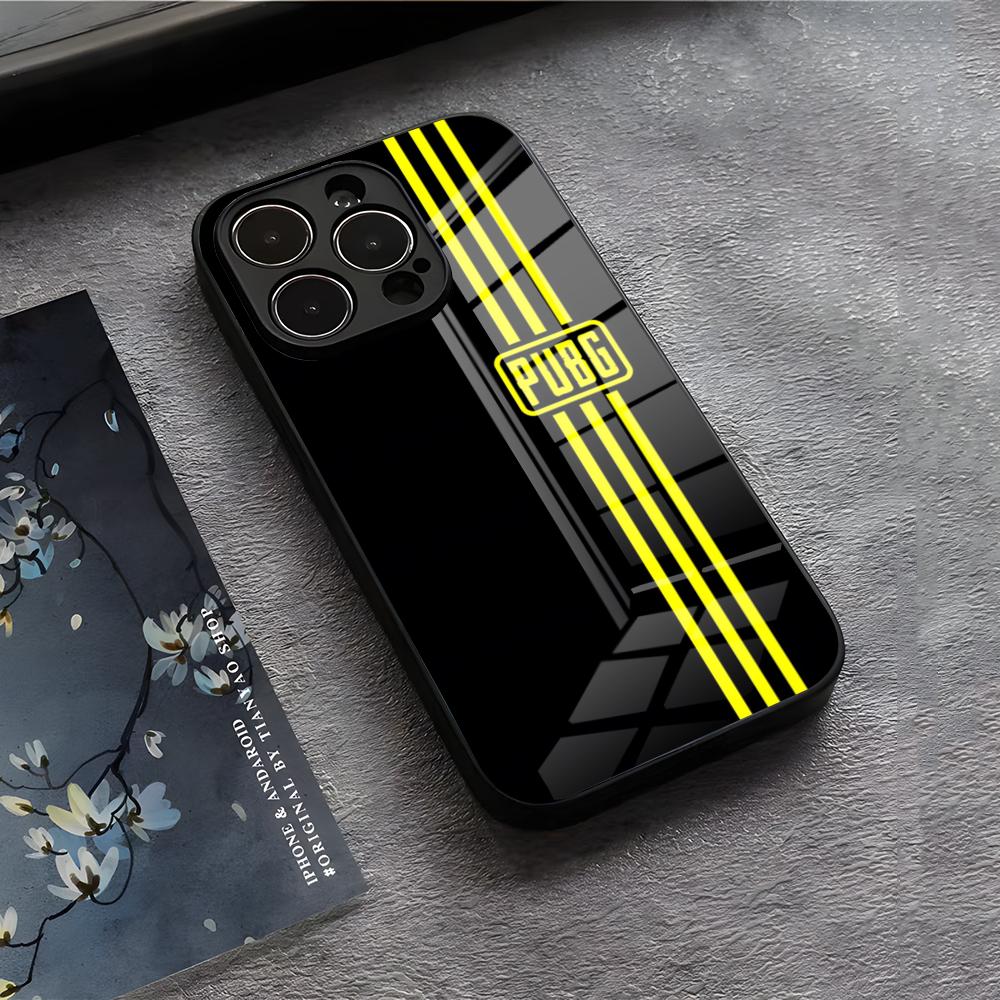 P-Pubg G-Game Phone Case For IPhone 17 Air 16 E Pro Max 15 14 13 Mini 12 Pro 11 Max Plus Black Glass Cover