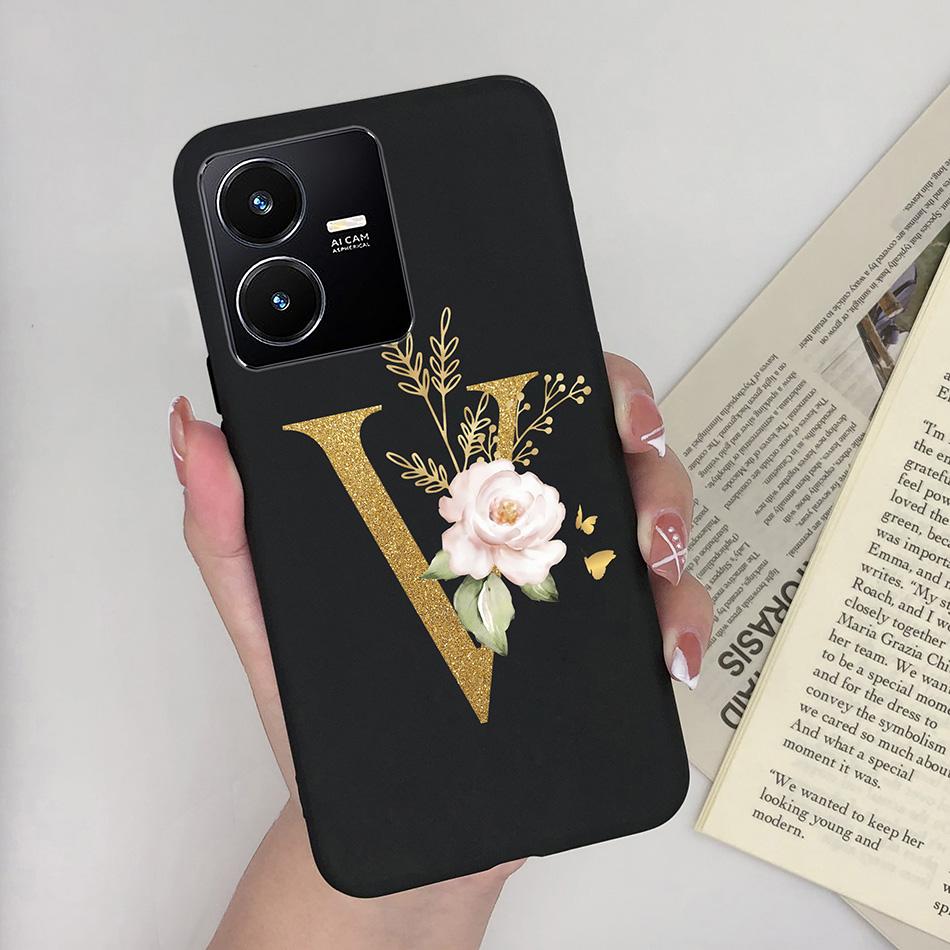 Flower Letters Case For Vivo Y22 2022 Y22S Matte Silicon Soft TPU Back Phone Cover For VivoY22 Y 22 22S Case Funda Bumper Shell