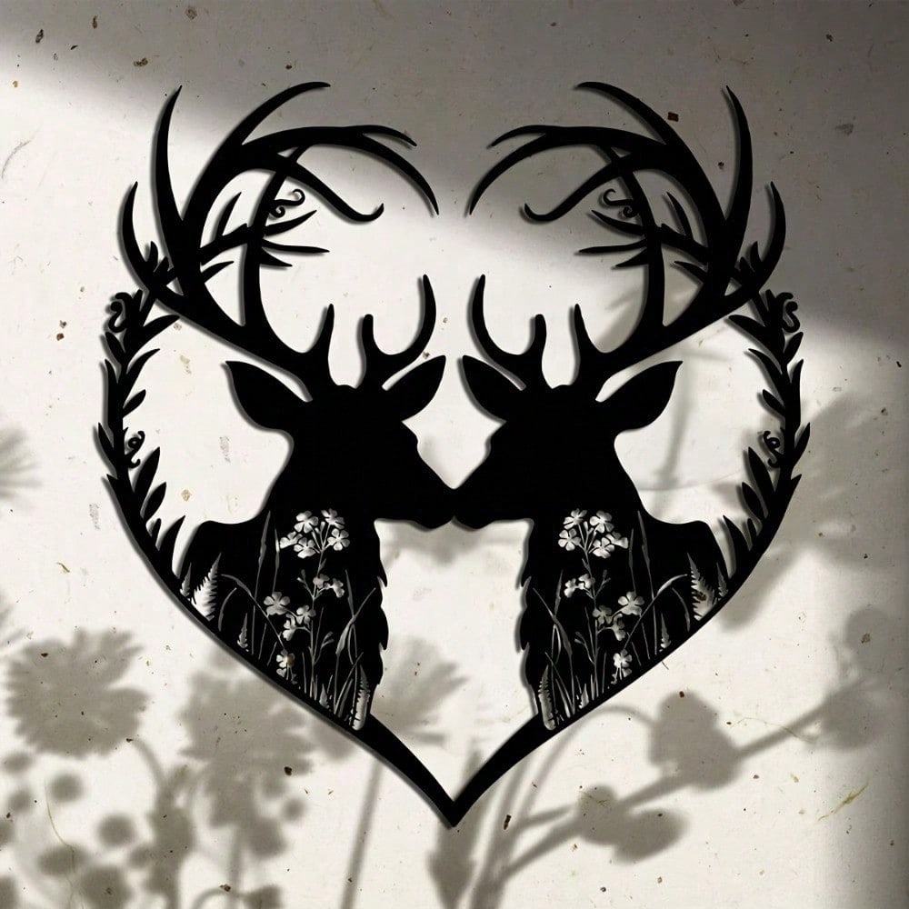 Romantic Deer Heart Metal Wall Art 15.7x15in, Iron Sculpture for Home Patio Decor, Wedding Gift