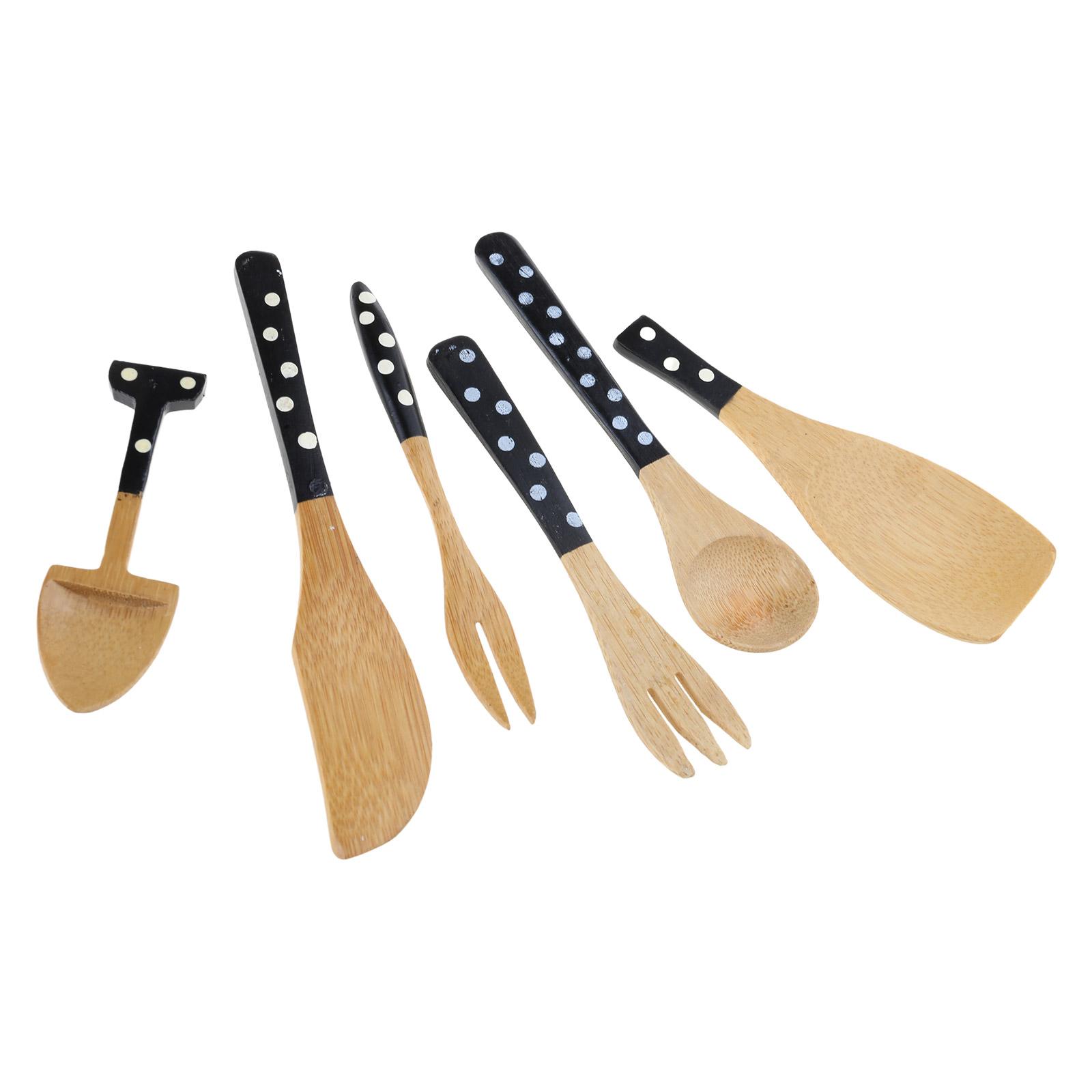 6Pcs Elegant Spotted Wood Flatware Set Multipurpose Wood Spoon and Fork Cutlery Set for Kitchen and Travel Use 1