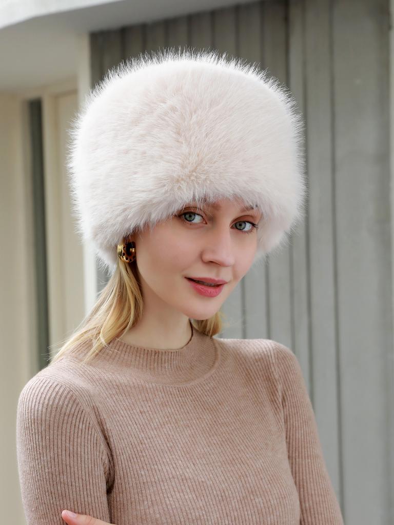 Fashion Women Bucket Hat Flat Top Fox Fur Plush Winter Hat Warm Thickened Ear Protection Windproof Outdoor Hats For Women