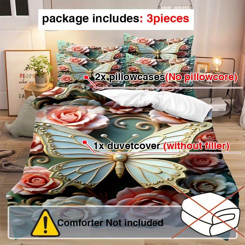3pcs 3D Butterfly Flower Duvet Cover Set, 1 * Duvet Cover + 2 * Pillowcases, No Insert, Ultra-Soft Comfortable Butterfly Pattern