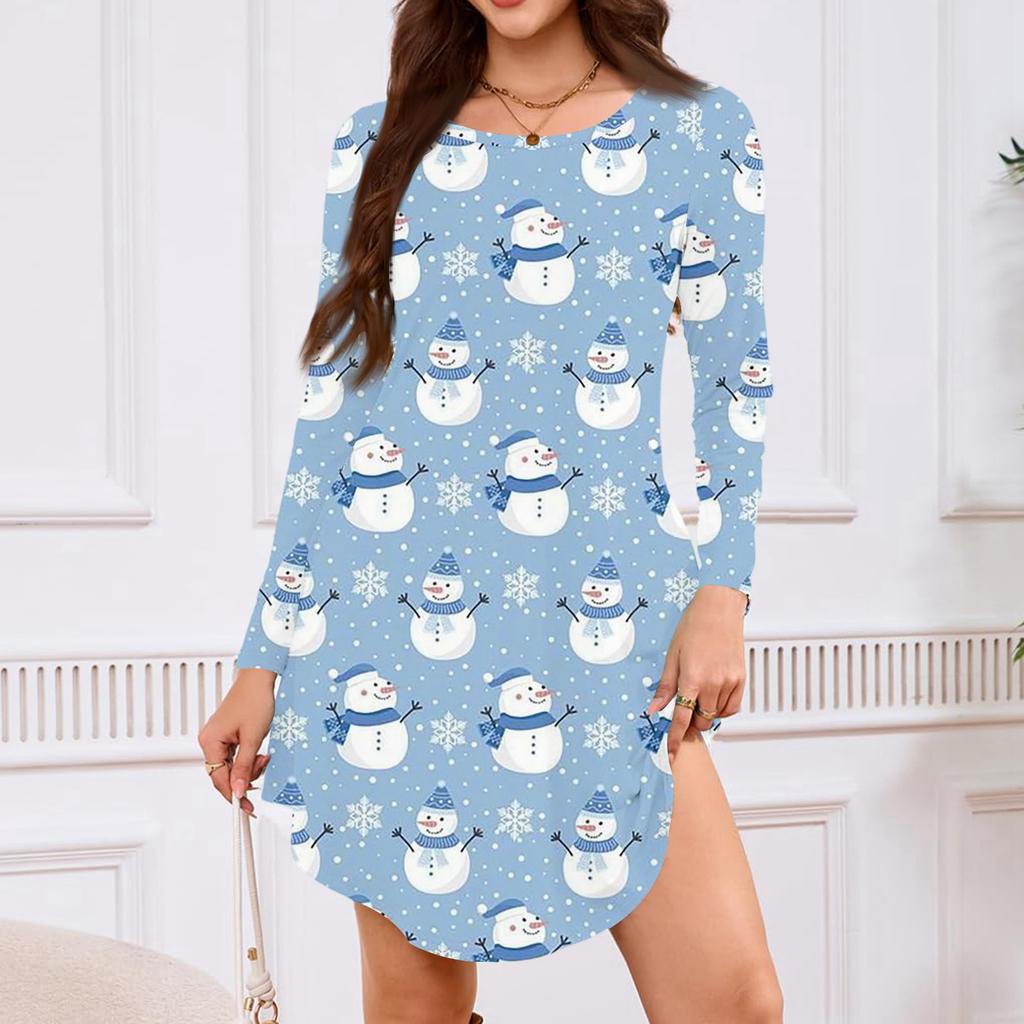 Women's Long-sleeved T-shirt Dress With Round Neck, Knee-length, Loose Fit, Casual And Pockets