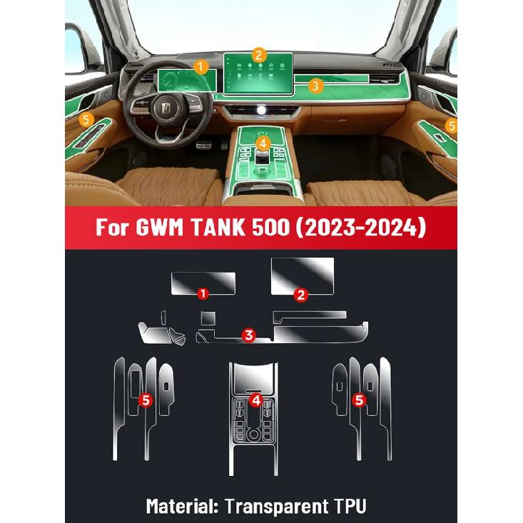 Anti-scratch Car Interior Center Console Media Dashboard Navigation TPU Protector Film For GWM TANK 500  2024 Accessories