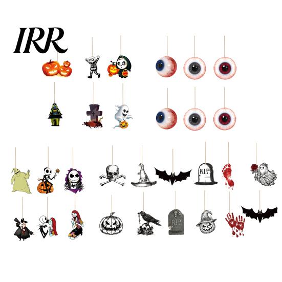 Halloween Holiday Decoration 6Pcs Wooden Hanging Decoration, Ghost Pumpkin Eyeball Party Supplies Ornament with Rope, Spooky