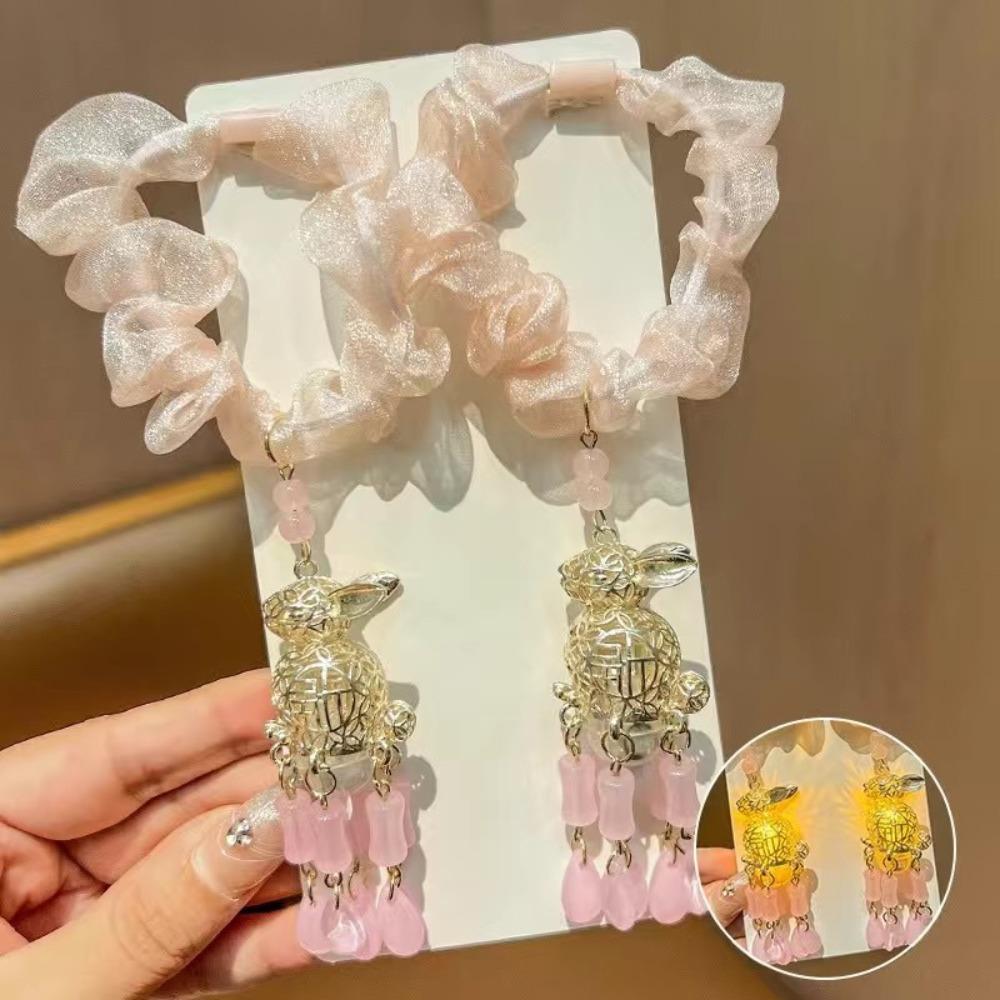 

Crown Lantern Luminous Hair Rope Chinese Ancient Style Children Hair Ring Hair Ornaments Pink Rabbit