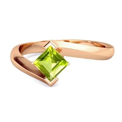 Peridot Sleek Tension-Style Ring - 925 Sterling Silver Rose Gold Vermeil
