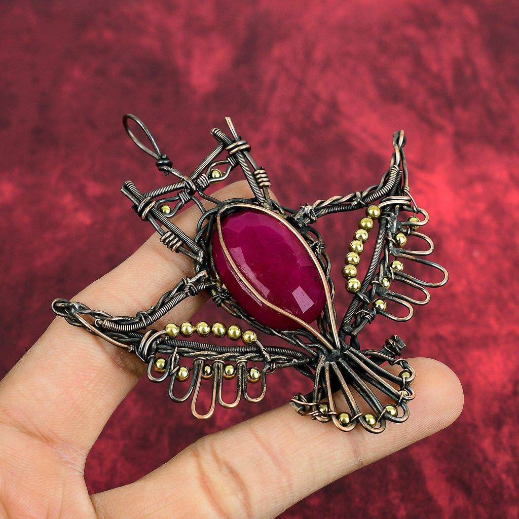 Faceted Kashmir Ruby Pendant Copper Wire Wrapped Jewelry Owl Pendant Handmade Pendant Gemstone Jewelry Copper Wire Pendant Gifts For Friend
