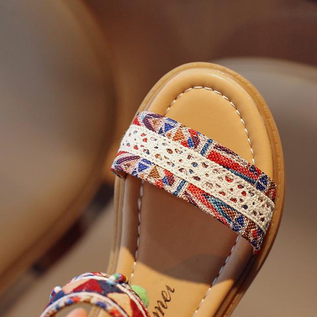 Ethnic Style Simple Children Roman Shoes Soft Breatheable Flats Open-toe Kids Shoes Non-slip Girls Sandals