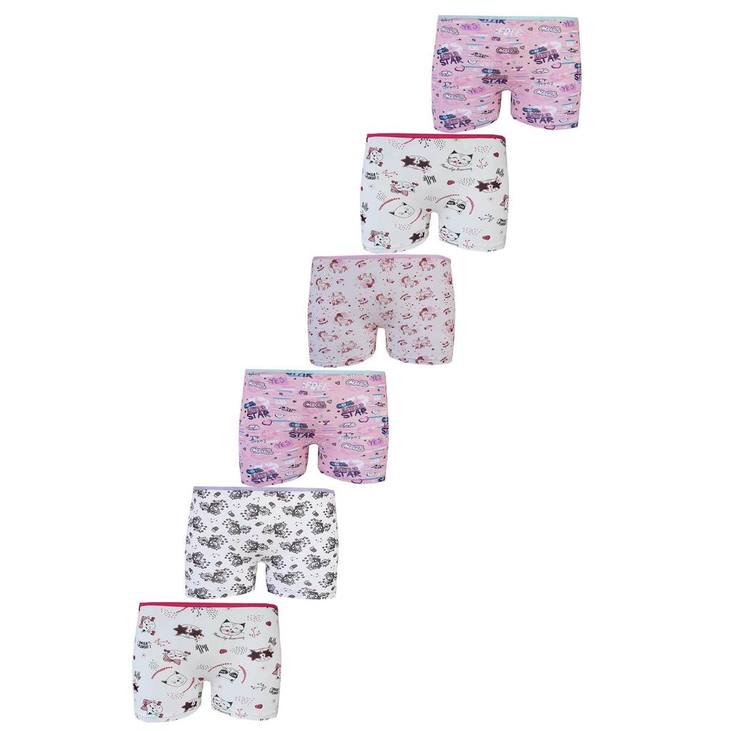 Tutku-Unterwäsche, 6 Stück, gemusterte Lycra-Baumwoll-Boxerhöschen für Mädchen