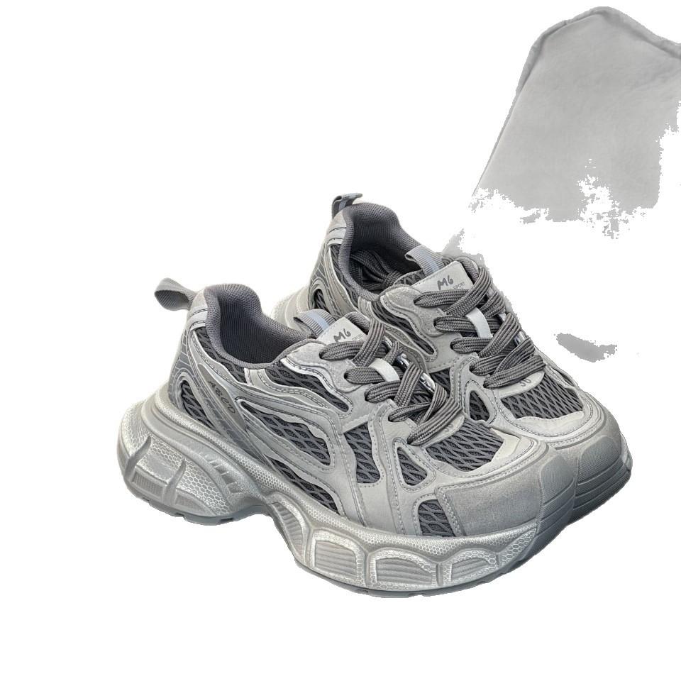 Leather platform dad shoes women's 2025 autumn new European station mesh breathable versatile sports shoes women's shoes
