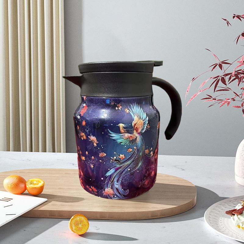 Insulated Stainless Steel Kettle with Tea and Water Separation - Elegant Chinese Style for Home or Office Use.