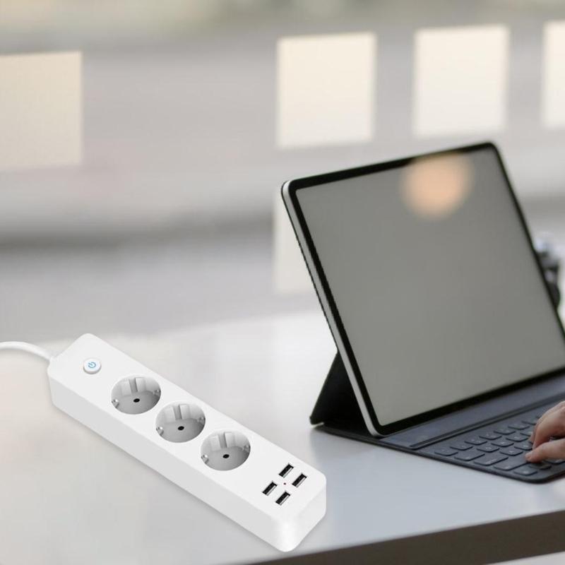 4 USB Port Power Plugs Power Strips Charger 5V 2.4A USB Output 2200W Power with 150cm Cable for Home and Office Use