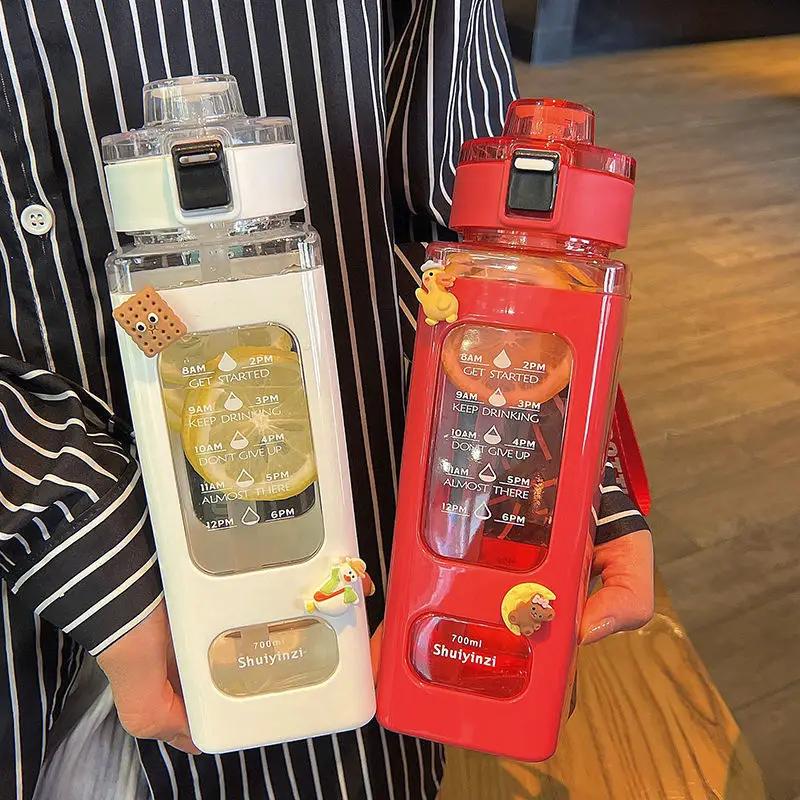 700ml 800ml Winter Sports Insulated Mug Square Portable Straw Bottle Large Capacity Plastic Drinks Teapot Kettle Kitchenware