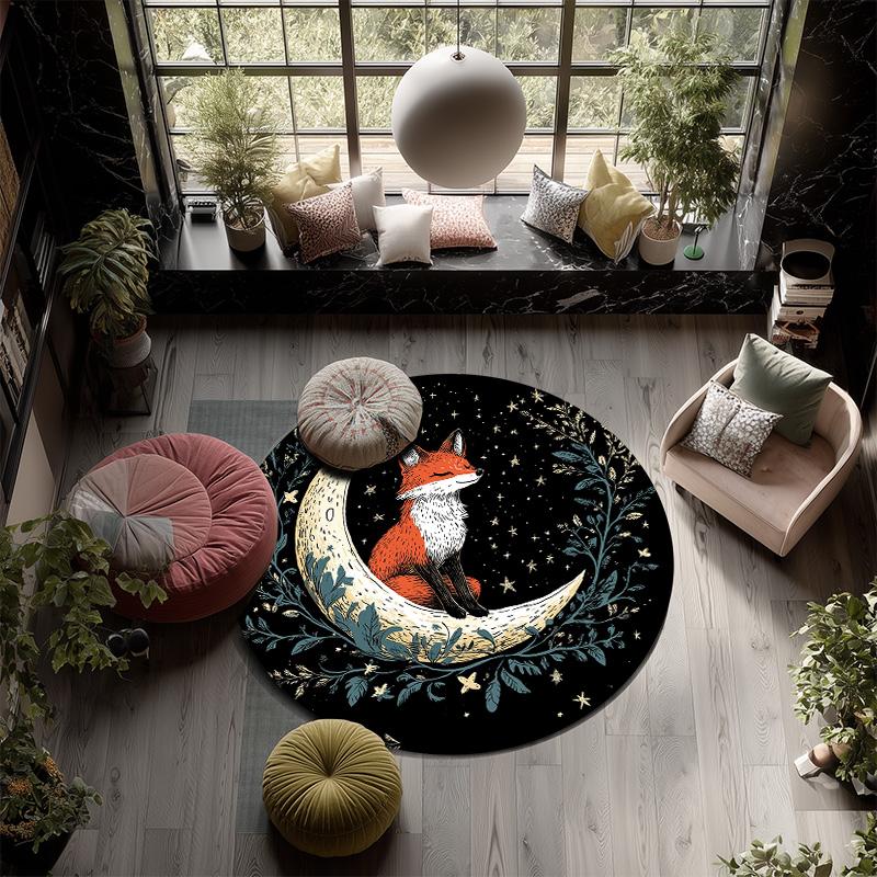 Wreath Flower Fox,Round Area Rug,Carpet Rug for Living Room Bedroom Sofa Playroom Decor,Non-slip Floor Mat