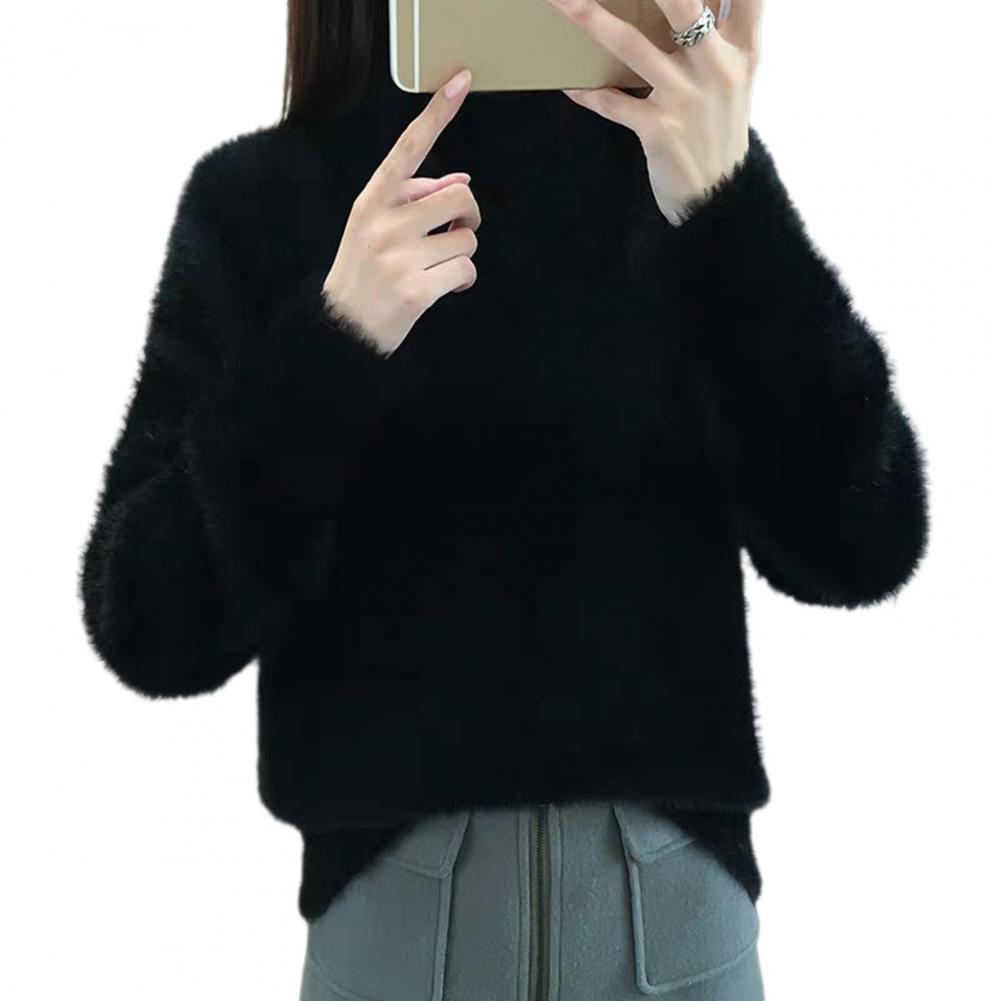 Вязаный свитер Уютная женская трикотажная коллекция Свитер с полувысоким воротником Ребристая отделка Трикотажный топ Эластичный пуловер с длинными рукавами One Size чёрный 2100₽