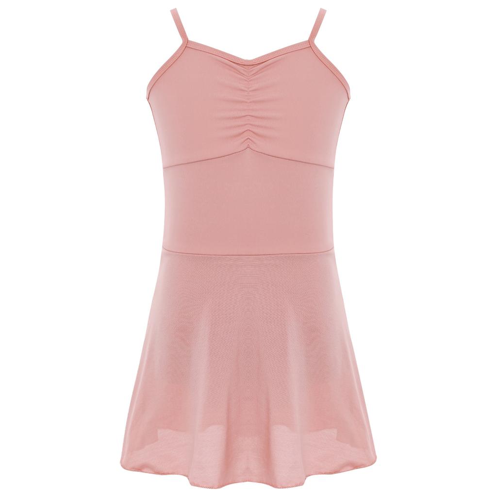 Girls Ballet Dance Dresses Front Ruched Sleeveless Backless Tulle Dress Warm-Up Practice Performance