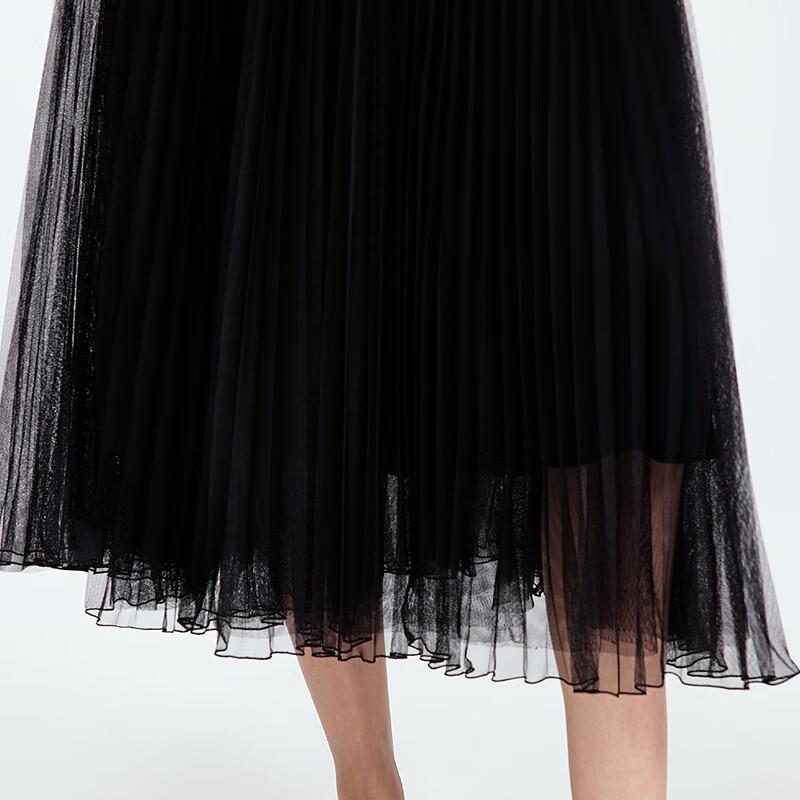 LANCY Flowy A-Line Pleated Mesh Midi Skirt