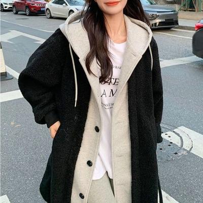 Chic coreean Toamnă și Iarnă Nouă Jachetă Lungă cu Glugă Catifea de miel Versatilă Largă Modă
