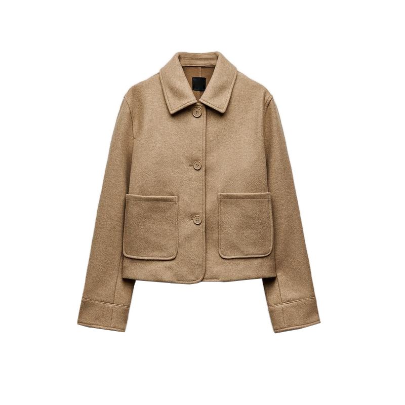 Fall and Winter New Women's Clothing Fashion Air Outlet Pocket Decoration Soft Lapel Long Sleeves Single Breasted Outwear 5070469