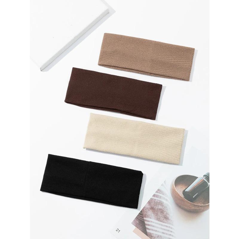 

4 шт. простые модные женские однотонные эластичные повязки для волос, милые повязки для макияжа для лица, винтажные спортивные повязки для бега, йоги
