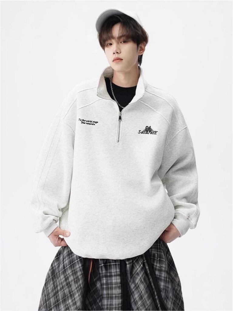Men's Half-Zip Stand Collar Hoodie - 2025 Autumn Korean Trend, Loose Fit Casual Jacket for Couples